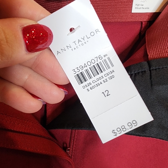 NWT Ann Taylor Zip Ankle Red High Rise Skinny Ankle Pant Stretch Size 12 - Picture 14 of 15